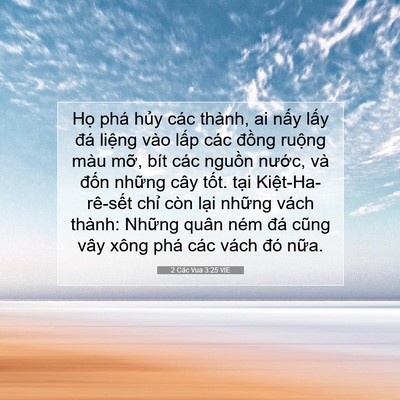 Picture 07 - 2 Các Vua 3:25 VIE - Họ phá hủy các thành, ai nấy lấy đá - Bible Verse Picture