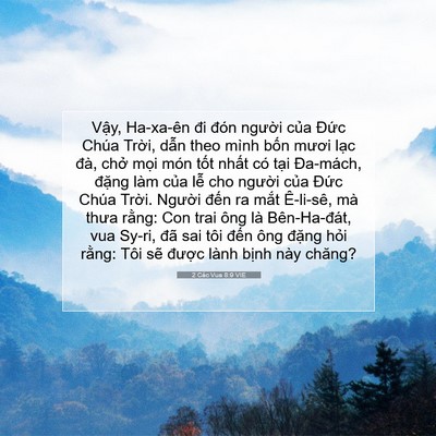 Picture 07 - 2 Các Vua 8:9 VIE - Vậy, Ha-xa-ên đi đón người của Đức - Bible Verse Picture