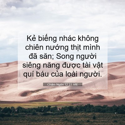 Picture 07 - Châm Ngôn 12:27 VIE - Kẻ biếng nhác không chiên nướng thịt - Bible Verse Picture