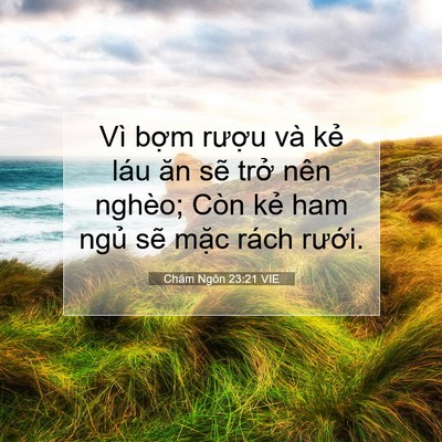 Picture 07 - Châm Ngôn 23:21 VIE - Vì bợm rượu và kẻ láu ăn sẽ trở - Bible Verse Picture