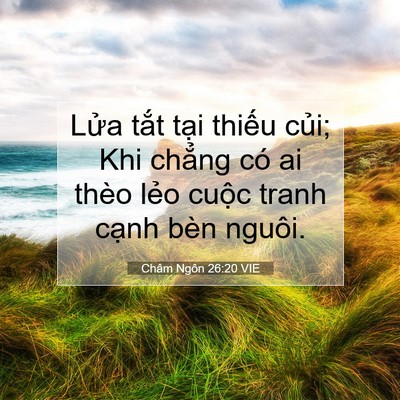 Picture 07 - Châm Ngôn 26:20 VIE - Lửa tắt tại thiếu củi; Khi chẳng có - Bible Verse Picture