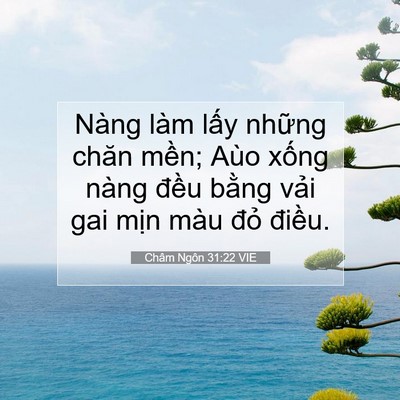 Picture 07 - Châm Ngôn 31:22 VIE - Nàng làm lấy những chăn mền; Aùo xống - Bible Verse Picture