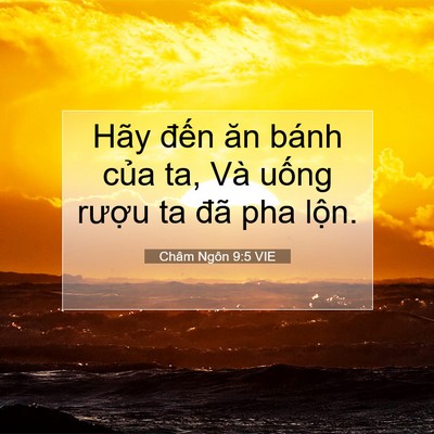 Picture 07 - Châm Ngôn 9:5 VIE - Hãy đến ăn bánh của ta, Và uống - Bible Verse Picture