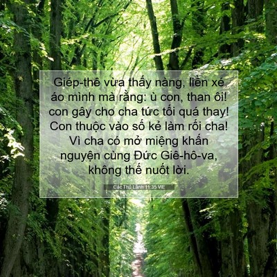 Picture 07 - Các Thủ Lãnh 11:35 VIE - Giép-thê vừa thấy nàng, liền xé áo - Bible Verse Picture