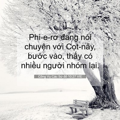 Picture 07 - Công Vụ Các Sứ đồ 10:27 VIE - Phi-e-rơ đang nói chuyện với Cọt-nây, - Bible Verse Picture