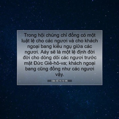 Picture 07 - Dân Số 15:15 VIE - Trong hội chúng chỉ đồng có một luật - Bible Verse Picture