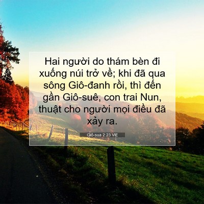 Picture 07 - Giô-sua 2:23 VIE - Hai người do thám bèn đi xuống núi trở - Bible Verse Picture