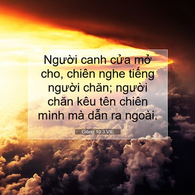Picture 07 - Giăng 10:3 VIE - Người canh cửa mở cho, chiên nghe tiếng - Bible Verse Picture