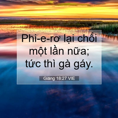 Picture 07 - Giăng 18:27 VIE - Phi-e-rơ lại chối một lần nữa; tức - Bible Verse Picture