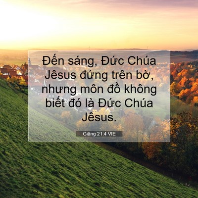 Picture 07 - Giăng 21:4 VIE - Đến sáng, Đức Chúa Jêsus đứng trên - Bible Verse Picture
