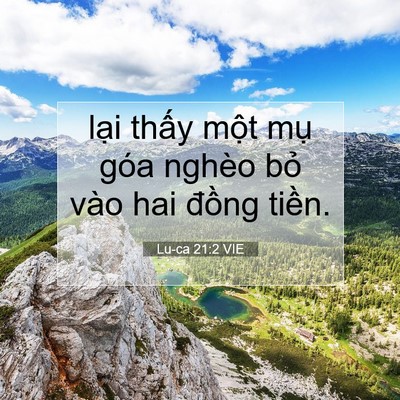Picture 07 - Lu-ca 21:2 VIE - lại thấy một mụ góa nghèo bỏ vào hai - Bible Verse Picture