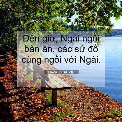 Picture 07 - Lu-ca 22:14 VIE - Đến giờ, Ngài ngồi bàn ăn, các sứ - Bible Verse Picture