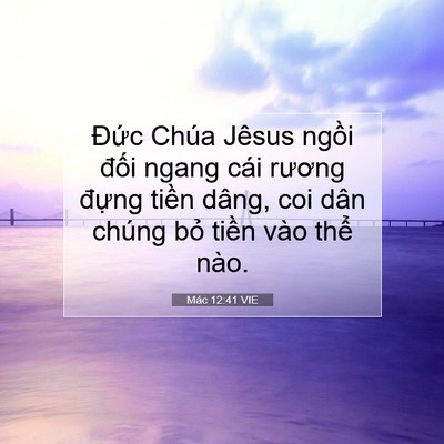 Picture 07 - Mác 12:41 VIE - Đức Chúa Jêsus ngồi đối ngang cái - Bible Verse Picture