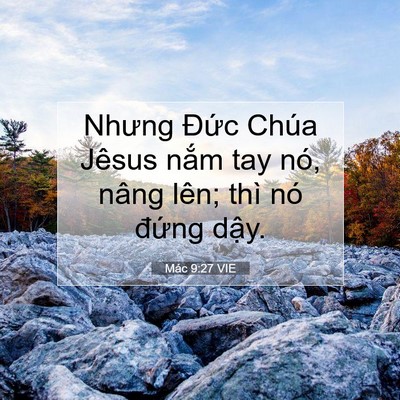 Picture 07 - Mác 9:27 VIE - Nhưng Đức Chúa Jêsus nắm tay nó, nâng - Bible Verse Picture