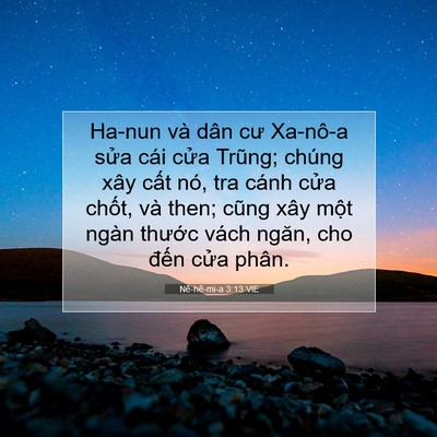 Picture 07 - Nê-hê-mi-a 3:13 VIE - Ha-nun và dân cư Xa-nô-a sửa cái cửa - Bible Verse Picture