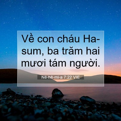 Picture 07 - Nê-hê-mi-a 7:22 VIE - Về con cháu Ha-sum, ba trăm hai mươi tám - Bible Verse Picture