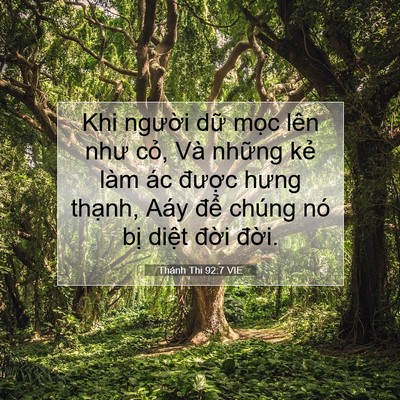 Picture 07 - Thánh Thi 92:7 VIE - Khi người dữ mọc lên như cỏ, Và - Bible Verse Picture