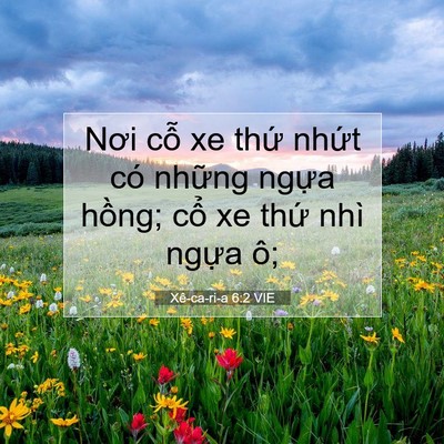 Picture 07 - Xê-ca-ri-a 6:2 VIE - Nơi cỗ xe thứ nhứt có những ngựa - Bible Verse Picture