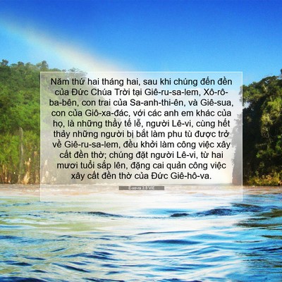 Picture 07 - Ê-xơ-ra 3:8 VIE - Năm thứ hai tháng hai, sau khi chúng đến - Bible Verse Picture