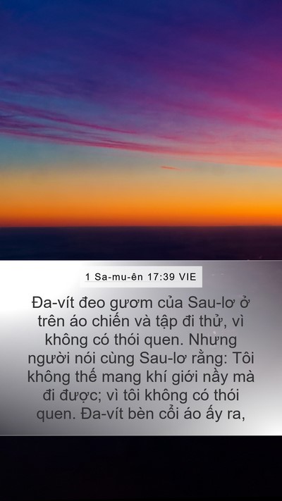 1 Sa-mu-ên 17:39 VIE Mobile Phone Wallpaper - Đa-vít đeo gươm của Sau-lơ ở trên áo - Mobile Bible Verse Wallpaper