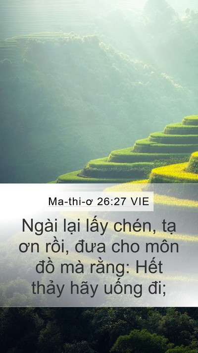 Ma-thi-ơ 26:27 VIE Mobile Phone Wallpaper - Ngài lại lấy chén, tạ ơn rồi, đưa - Mobile Bible Verse Wallpaper